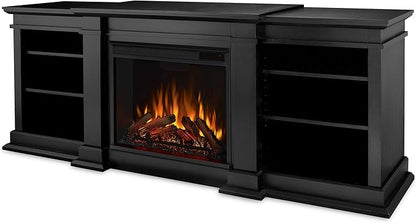 Real Flame Fresno 72" TV Stand with Electric Fireplace in Black, Entertainment Center with Electric Fireplace, Living Room TV Stand with Fireplace, fits up to 70" TV