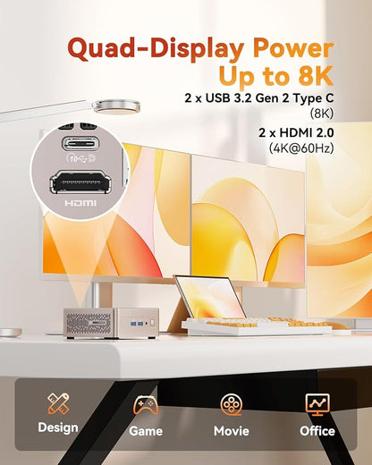 GEEKOM A5 Mini PC with AMD Ryzen 5 7430U, 3-Year Coverage, 16GB RAM(Upgradable, Not LPDDR)&512GB M.2 NVMe SSD, Windows 11 Pro Desktop Computer Support 8K/Wi-Fi 6/BT 5.2/USB 3.2/SD Slot/6x USB