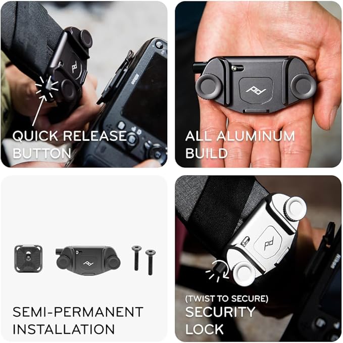 Peak Design Capture Camera Clip V3, Silver with Plate, Holds DSLR, Compact and Point and Shoot Bodies, Secure, Stable and Accessible, Attaches to Straps and Belts, Quick Release, 200 lb Capacity