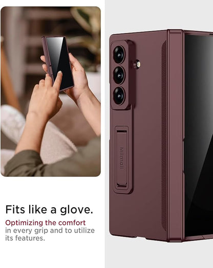Miimall for Fold 7 Case with Privacy Screen Protector, Z Fold 7 Phone Case Stand, Heavy Duty, Full-Body Magnetic Hinge Protection Shockproof All-Inclusive Cases for Galaxy Z Fold 7 Wine Red
