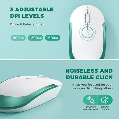 Wireless Keyboard and Mouse, Vssoplor 2.4GHz Rechargeable Compact Quiet Full-Size Keyboard and Mouse Combo with Nano USB Receiver for Windows, Laptop, PC, Notebook-Blackish Green