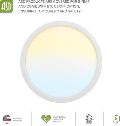 ASD LED 18" Round Flush Mount Ceiling Light Fixture, Low Profile Surface Lighting | 5CCT, Dimmable, Ultra-Thin, ETL Listed | 32W 2600LM 2700-6000K 100-277V | Kitchen, Bedroom, Hallway Lamp | White