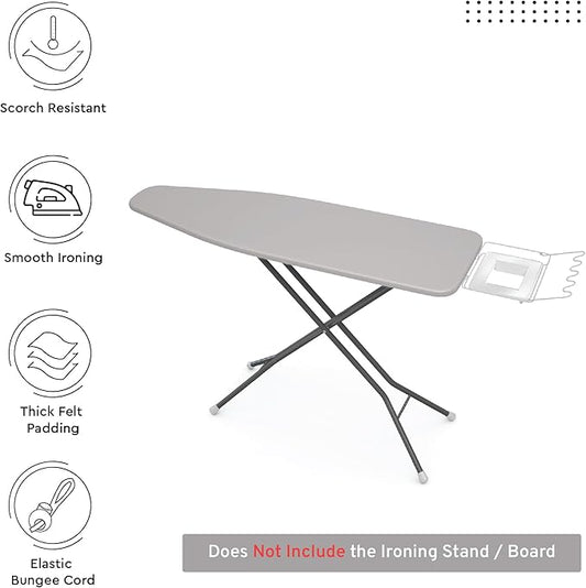 Encasa XO Ironing Board Cover and Pad 42"x14" - 4mm Felt Medium Iron Board Cover with Padding - Heat Resistant, Stain-Safe Dye, Non Slip Elastic Bungee Cord Tightening Iron Table Cover Light Grey
