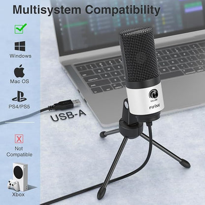 FIFINE USB Podcast Microphone,PC Computer Recording Mic for Desktop Laptop,Studio Condenser Microphone with Volume Knob for Voice-Over, Vocals, Online Meeting, YouTube-K669W