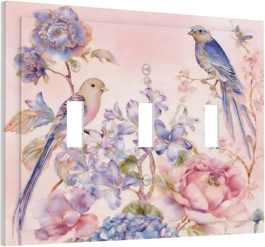 Bvtewkhz Floral Birds Morris 3 Gang Triple Toggle Decorative Outlet Covers Light Switch Plate Electrical Receptacle Switchplate For Bathroom Kitchen Bedroom