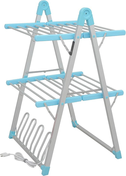 SHARNDY Electric Heated Clothes Drying Rack,Foldable Heated Garment Dryer with Timer Shut-Off Laundry Rack for Clothes Shoes Socks,Aluminum Alloy,Blue,Plug & Play,(39.37x25.98x23.82in)