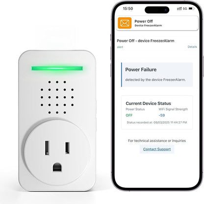 Power Failure Alarm WiFi with 4 Email Addresses, Loud 120dB Smart Power Outage Alarm with 6 Sirens, Freezer Alert WiFi Wireless, Smart Power Failure Detector for GFCI Trips, Sump Pump