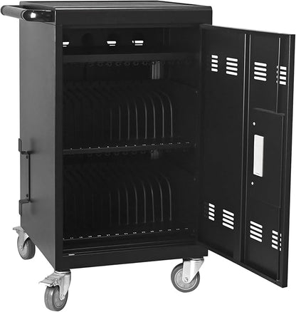 Aokleo 32 Devices Laptop Charging Cart with Password Lock,Tablet Storage Carts for Pad Up to 16.3" Screen,Classroom Computer Mobile Charging Station for Pads,Chromebooks,Laptops(Black - Password Lock)