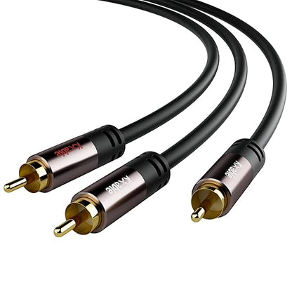 RCA Y-Adapter Splitter Cable (2 Pack-10FT+10FT), 1 RCA Male to 2 RCA Male Stereo Audio Subwoofer Cable, Bi-Directional, for Home Theater, Hi-Fi System, Amplifier, Speaker, 24K Gold Plated, OD:5.0MM