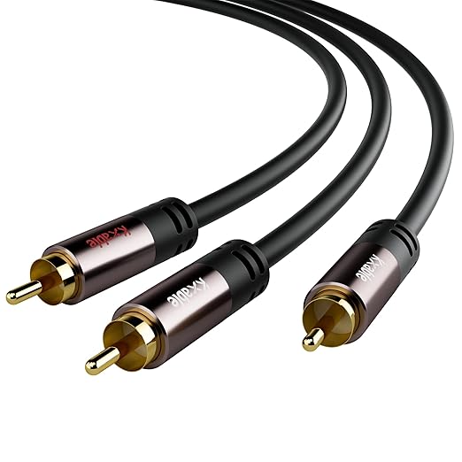 Kxable RCA Y-Adapter Splitter Cable 15 Feet, 1 RCA Male to 2 RCA Male Stereo Audio Subwoofer Cable, Bi-Directional, for Home Theater, Hi-Fi System, Amplifier, Speaker, 24K Gold Plated, OD:5.0MM