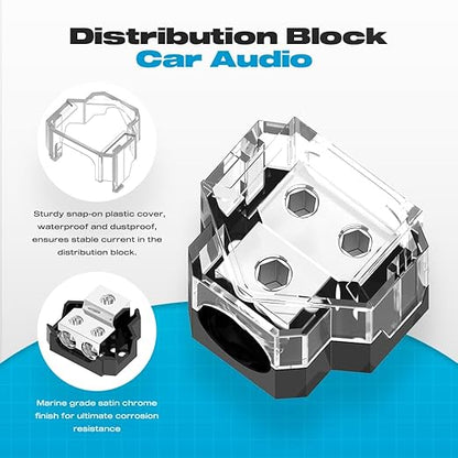 Distribution Block, Malictele 2 Way Power Distribution Block 1x 0/2/4 Gauge Input 2X 4/8 Gauge Output Out Amp Power Distribution Block Car Audio Splitter for Vehicles Boats 2 Pack