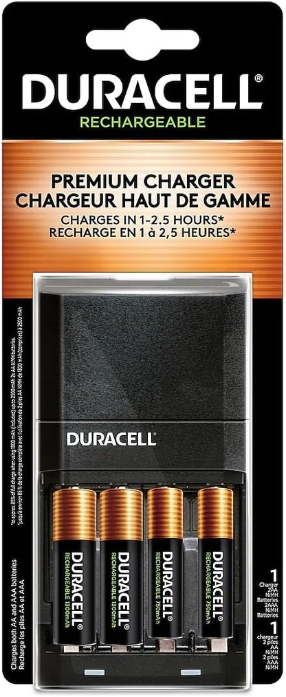 Duracell CEF27 ION SPEED 4000 Hi-Performance Charger, Includes 2 AA and 2 AAA NiMH Batteries