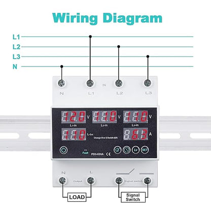 Automatic Transfer Switch, 110V 63A Auto Transfer Switch Real-time Monitoring with LED Display,Din Rail Mount