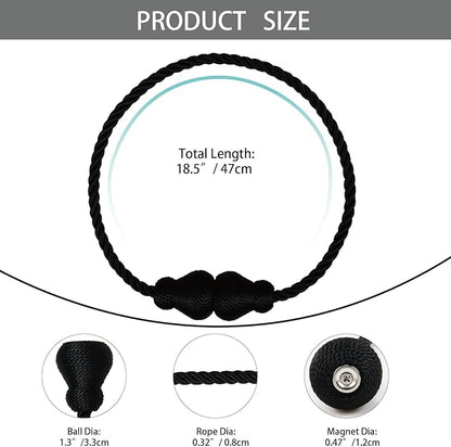 Nieffeiy Magnetic Curtain Tiebacks Outdoor Curtain Tie Backs Rope Decorative Magnetic Curtain Holders for Drapes Window Treatment Holdbacks, Black 2Pack