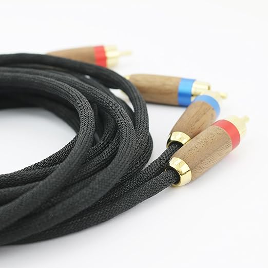 NewFantasia Audiophiles 2RCA Male to 2RCA Male Stereo Audio Cable HiFi System Interconnect Cable 6N OCC Copper Silver Plated Cord Walnut Wood Shell 2 RCA to 2 RCA 5m 16ft