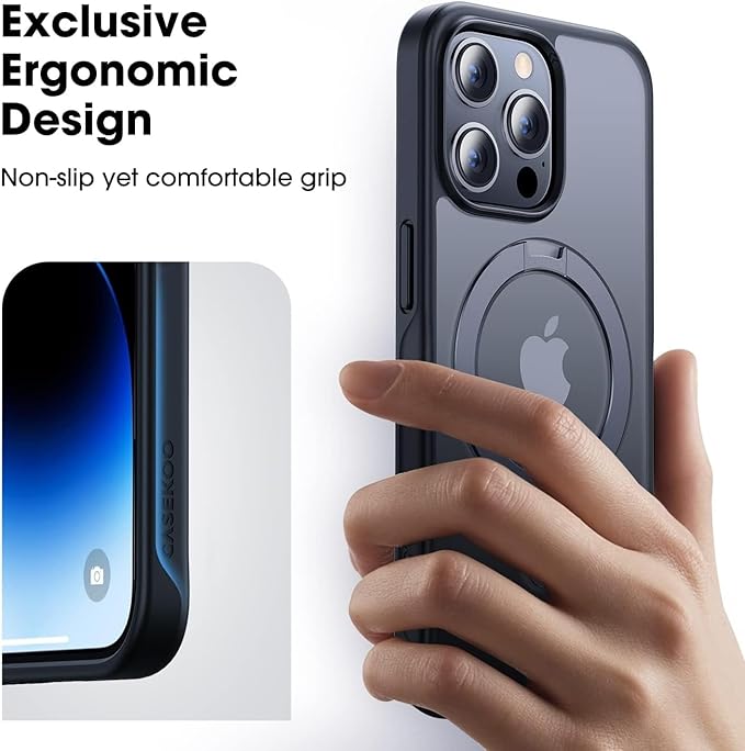 CASEKOO Designed for iPhone 15 Pro Case with Magnetic Invisible Stand [Military Drop Protection] [Compatible with MagSafe] Shockproof Slim Translucent Matte Pro Case 6.1 Inch, Black