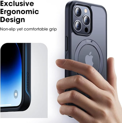 CASEKOO Designed for iPhone 15 Pro Case with Magnetic Invisible Stand [Military Drop Protection] [Compatible with MagSafe] Shockproof Slim Translucent Matte Pro Case 6.1 Inch, Black