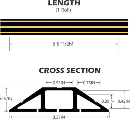 6.5Ft Cord Covers for Wires on Floor, 3-Channel Floor Cord Cover with Anti-Slip Base & Yellow Warning Strips, Extension Cord Covers for Floor, Ideal for Home, Office, Outdoor Use