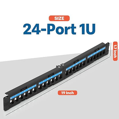 Everest 24 Port Keystone Patch Panel (2-Pack) - Removable 6-Port Panels - Use with Slim Profile Keystones ONLY (Wider Jacks May not fit Side by Side)