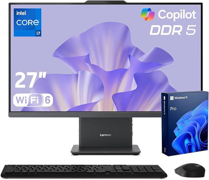 Lenovo IdeaCentre Business Computer All-in-One PC, 27" FHD 100Hz Display, Intel Core i7-13620H, 16GB DDR5, 1TB SSD, Wi-Fi 6, Windows 11 Pro with AI & Microsoft Copilot, Wireless KB & M, Grey