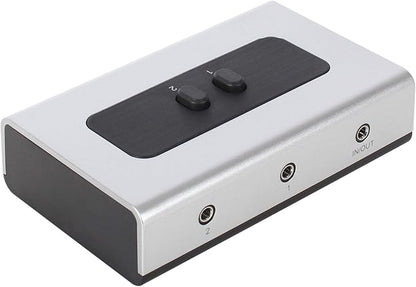 NETMATE 3-Port 3.5mm Stereo Audio Switch, 3.5mm+RCA Audio Switcher 2 Input 1 Output/Audio Splitter Bidirectional Audio Switch with Volume Control Switch Knob for Speaker Headphone