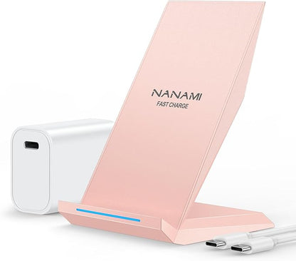 Wireless Charger with USB C Phone Charger, Qi Certified Charging Stand with 20W PD Adapter Compatible with iPhone 16/15/14/13/12, Phone Charging Dock for Samsung Galaxy S25/S24/S23/S22/S21/Note 20