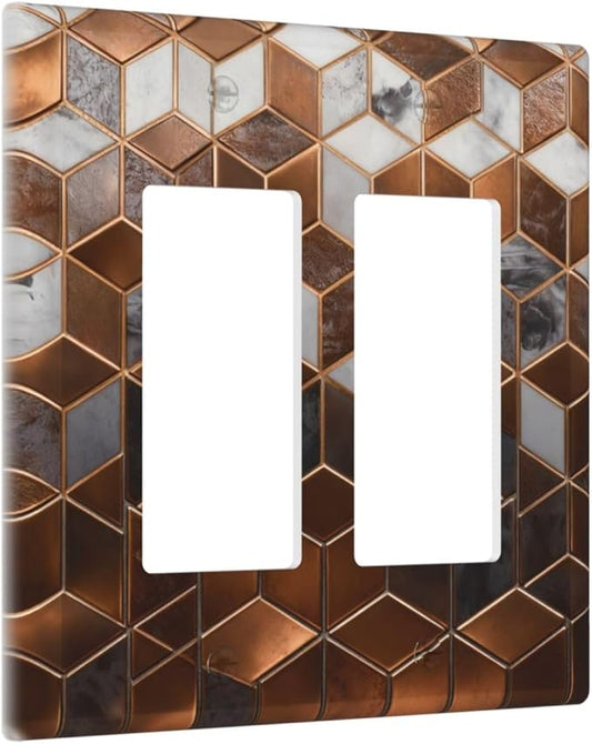 Bvtewkhz Brown Abstract Luxury Modern Geometric Cubic Marble 2 Gang Double Rocker Decorative Light Switch Covers Electrical Faceplate Switch Plates for Bathroom Kitchen Home