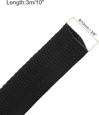 MECCANIXITY Braided Cable Sleeves Heat Shrinkable Fabric Sleeving, 3/8" 10ft Black 2:1 Ratio Heat Shrinkable Cord Protector for Harness Cable, Network Cable Protection, Cable Management