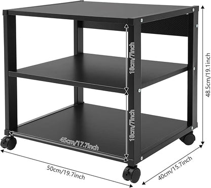 3-Tier AV Media Stand Rack, Black Rolling Stereo Audio Rack Stand with Wheels, Mobile & Space-Saving Design, Perfect for Speakers, DVD Players, Amplifiers (19.7 * 15.7 * 19.1in)