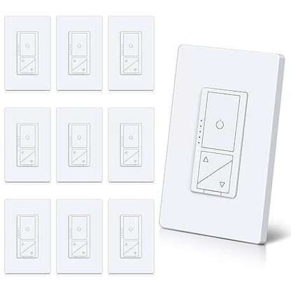 BESTTEN 10 Pack Super Slim Digital Dimmer with Air Gap Power Cut Off Switch, Single Pole or 3 Way Dimmable Light Dimmer Switch, 3 Button Control, Screwless Wallplate Included, ETL Listed, White