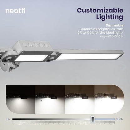 Neatfi LED Desk Lamp, Dimmable Desk Light with 360 SMD LEDs, 30W, CRI 95, Adjustable Color Temperature, Task Lamp for Home, Office, and Workbench (CCT, Silver, 41 Inches)
