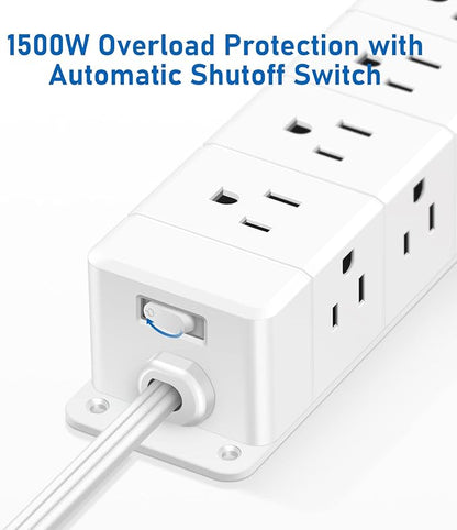 30W USB C Power Strip Surge Protector,4 Side 12 Outlets Desk Power Strip with Ultra Thin Flat Plug,PD Fast Charing,2 USB-C,2 USB-A(USB Total 40W),10ft Flat Extension Cord with Multiple Outlets,1200J