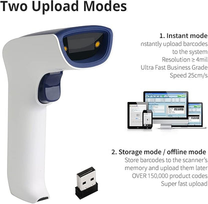 ScanAvenger Wireless Portable 1D Bluetooth Barcode Scanner: Hand Scanner 3-in-1, Cordless, Rechargeable Scan Gun for Inventory - USB Barcode Reader (1D Only No QR with No Next Gen Stand)