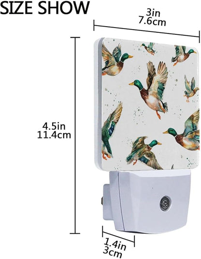 Pigsaly Led Night Light Watercolor Flying Mallard Ducks Night Light Plug in Wall Lamp Smart Dusk to Dawn Sensor Nightlight Led Lamp Energy Saving Lights Gift for Kids Room Bedroom Bathroom Hallway