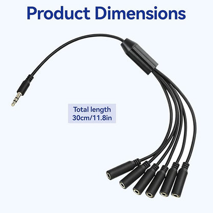 Xyembu 3.5mm Headphone Splitter, 1/8inch TRRS Male Stereo Jack to 6 Female, Headphone Headset Extender Cord, 3.5mm Splitter 1 to 6 Ways for Earphone, Headset, Laptop, Phone