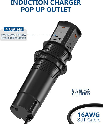 Pop up Outlet for Countertop,PD 20W USB C Fast Charging,3.15" Desk Grommet Power Station,4 Outlets,4-USB, Kitchen Island Pop Up Electrical Outlet, Office Recessed Power Supply,6ft Cord, Black