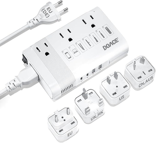 DOACE 220V to 110V Converter for European Travel - 350W 7 in 1 Voltage Converter US to Europe with 3AC, 2QC+2PD for Using U.S. Devices Abroad - Hair Straightener Shaver Toothbrush Laptop Camera Phone