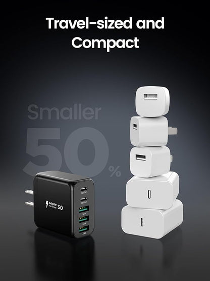 USB C Charger Block, [2-Pack] Type C Charger Fast Charging,50W 5-Port USB Wall Charger Multiport Type C Charging Block Cube for iPhone 16 15 14 13 12 11 Pro Max XS, iPad, Samsung & More-Black