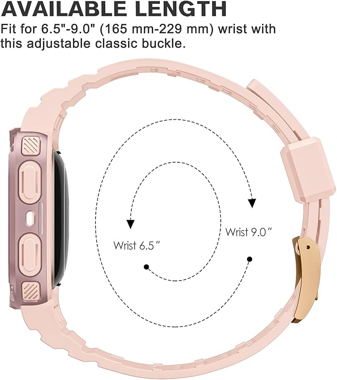 FINTIE Bands with Case Compatible with Fitbit Versa 4/3/2/1/Versa Lite/Fitbit Sense 2/Sense, Protective Case Strap Rugged Sport Band Men, Pink Sand