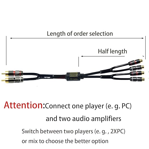 Arklove 1.5ft Shielded RCA Plug Splitter Stereo Video Audio Cable 2 Male to 4 Female Dual Speaker Y Adapter Connector Extension Cord 24k Gold Plated 1 Input 2 Output