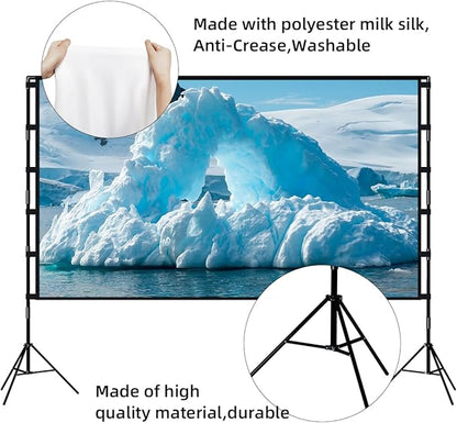 TOWOND Outdoor Projector Screen with stand, 120 inch Portable Movie Screen - 16:9 4K HD Foldable Anti-Crease Projection Screen with Carry Bag for Movie Nights, Camping and Parties Support Double Sided