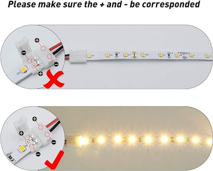 LightingWill 10pcs Pack Strip Wire Solderless Snap Down 2Pin Conductor LED Strip Connector for 8mm Wide 3528 2835 Single Color Flex LED Strips
