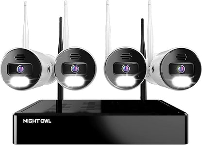 Night Owl Sp, Llc Night Owl 10 Channel Bluetooth Video Home Security Camera System with (4) Wi-Fi IP 4K HD Indoor/Outdoor Spotlight Cameras 2-Way Audio and 1TB Hard Drive, BTWN8-4L1