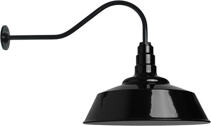 Steel Lighting Co. Large Outdoor Barn Light | Gooseneck Light Fixture | Made in America from 18-Gauge Steel | 20" Dome | 23" Gooseneck Black Exterior/White Interior