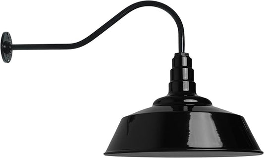 Steel Lighting Co. Large Outdoor Barn Light | Gooseneck Light Fixture | Made in America from 18-Gauge Steel | 20" Dome | 23" Gooseneck Black Exterior/White Interior