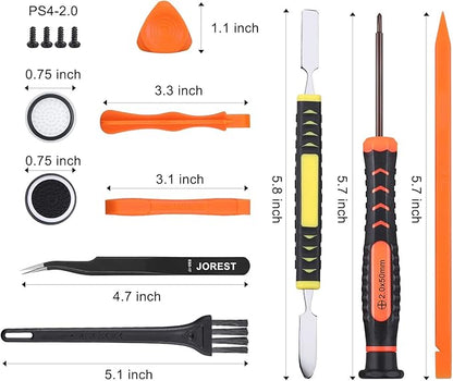 JOREST Cleaning Repair Tool Kit for PS5 PS4, with PH00 PH0 PH1 Phillips and T8 Torx Security Screwdriver set for Sony Playstation 3/4/5 Controller, Console, and Accessories, Crowbars, Tweezer, Screws