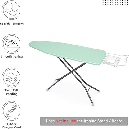 Encasa XO Ironing Board Cover and Pad 54"x15" - 4mm Felt Large Iron Board Cover with Padding - Heat Resistant, Stain-Safe Dye, Non Slip Elastic Bungee Cord Tightening Iron Table Cover Mint Green