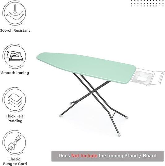 Encasa XO Ironing Board Cover and Pad 54"x15" - 4mm Felt Large Iron Board Cover with Padding - Heat Resistant, Stain-Safe Dye, Non Slip Elastic Bungee Cord Tightening Iron Table Cover Mint Green