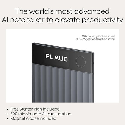 Plaud Note Pro AI Voice Recorder, Transcribe & Summarize with AI, App Control, Note Taker for Meetings & Calls, Supports 112 Languages, Ultra-Slim w/InstantView Display, Case Included, Black