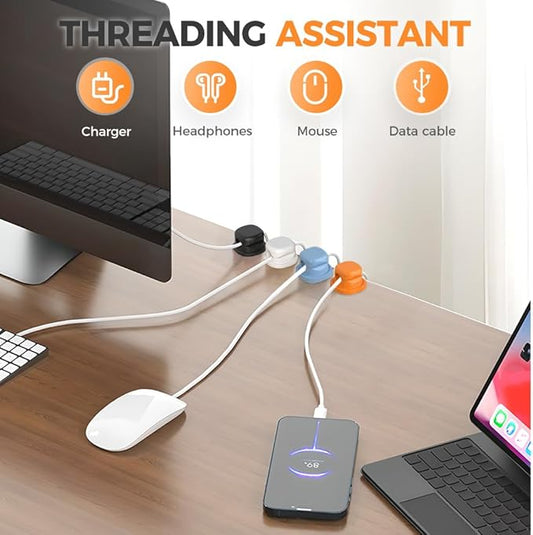 Magnetic Cord Organizer Holder, Upgrade Cord Holder for Nightstand, Adhesive Wire Cable Clips Management Kit for Phone Charger, Computer, Home, Office, Desk, Nightstand (Orange, 3 Packs)
